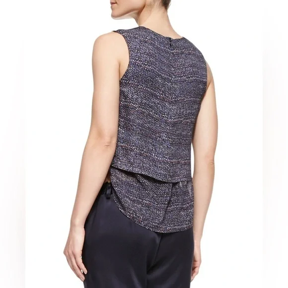 Theory Multi Tweed-Print Hodal C Silk Georgette Sleeveless Top EUC Size Small - Picture 2 of 11